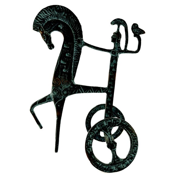 Bronze Chariot of Goddess Athena Sculpture Holding an Owl atop Horse - Picture 3 of 13